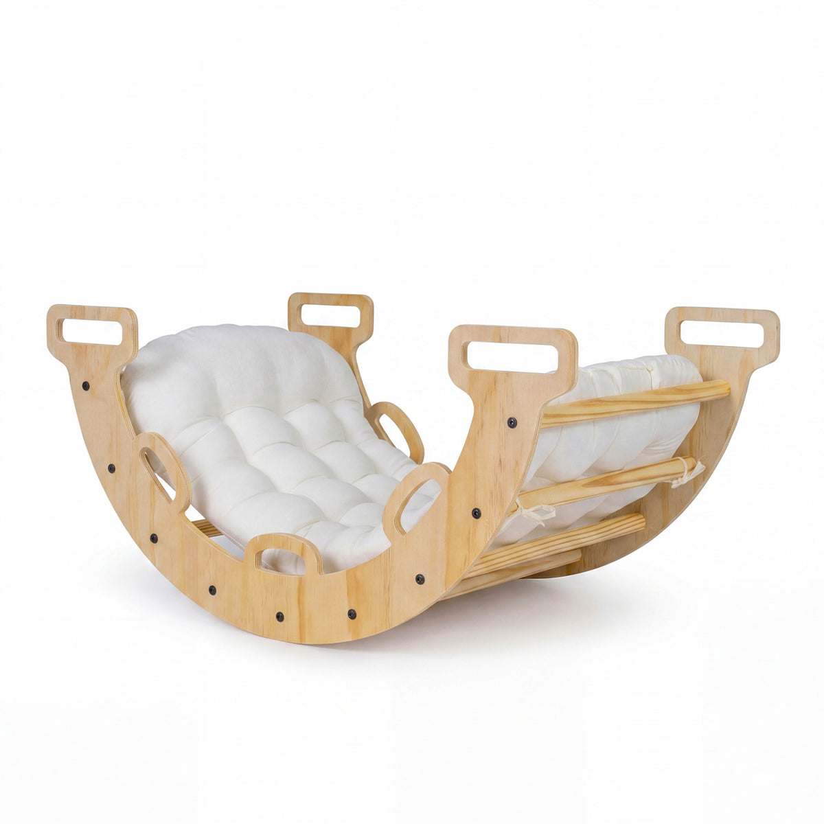 Wooden Rocking Climbing Arch with Cushion Montessori Kids Climber Rocker