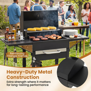 Charcoal Grill with 2 Side Tables & Adjustable Chimney 284 sq.in