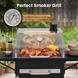 Charcoal Grill with 2 Side Tables & Adjustable Chimney 284 sq.in