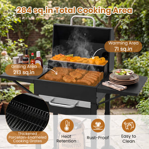 Charcoal Grill with 2 Side Tables & Adjustable Chimney 284 sq.in