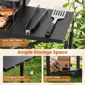Charcoal Grill with 2 Side Tables & Adjustable Chimney 284 sq.in