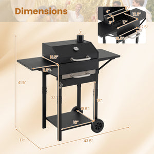Charcoal Grill with 2 Side Tables & Adjustable Chimney 284 sq.in