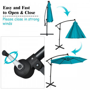 Summer Patio Luxury Bundle: 5-Pc Rattan Furniture Set  8-in-1 Water Slide & 10ft LED Offset Umbrella