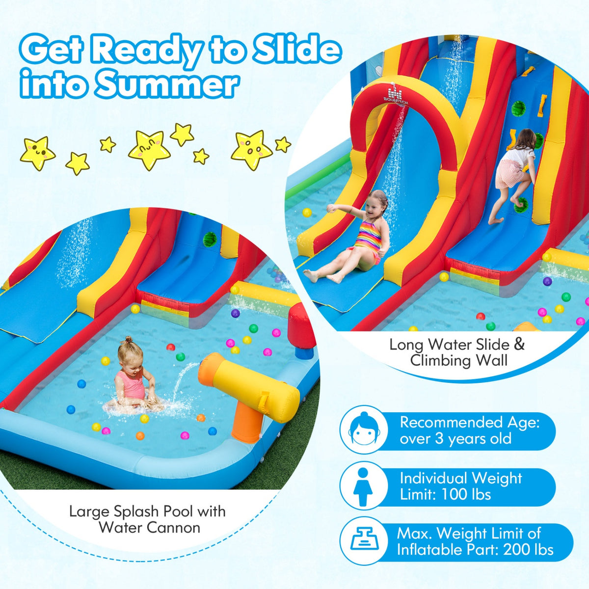 Ultimate Backyard Summer Oasis Set: 6-Pc Patio Rattan Furniture  Inflatable Water Slide Park with 680W Blower