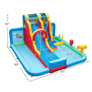 Ultimate Backyard Summer Oasis Set: 6-Pc Patio Rattan Furniture  Inflatable Water Slide Park with 680W Blower