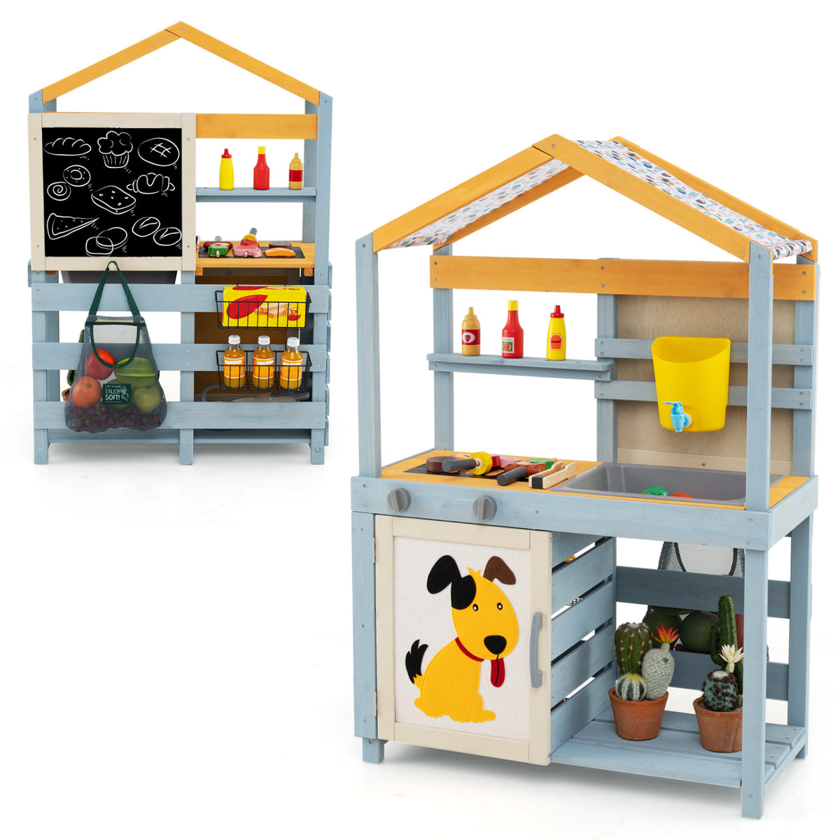 Ultimate Kids Outdoor Play Complex: 4-in-1 Wooden Mud Kitchen & BBQ Grill Set with Picnic Table