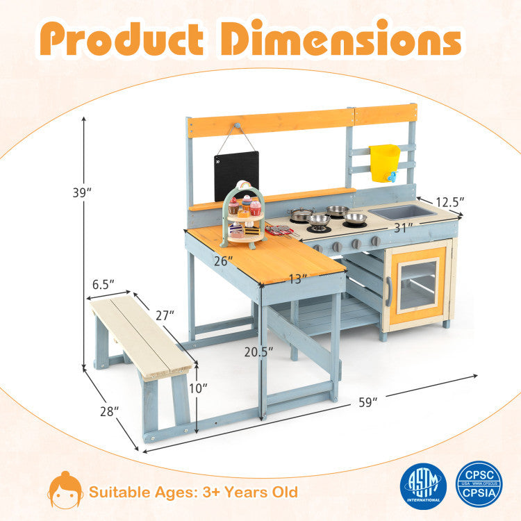 Ultimate Kids Outdoor Backyard Play Center: 3-in-1 Wooden Mud Kitchen & Picnic Table Set with Fully Covered Canopy Sandbox