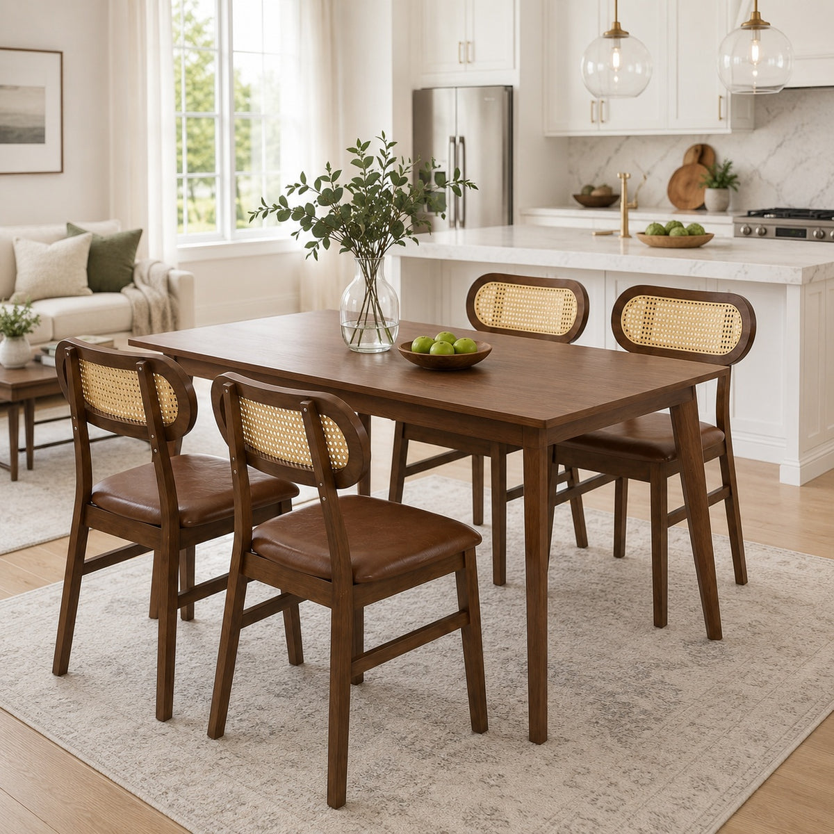48 Inch Dining Table Set for 4 with Rattan Chairs  Mid Century Kitchen Table and Chairs Set for Dining Room