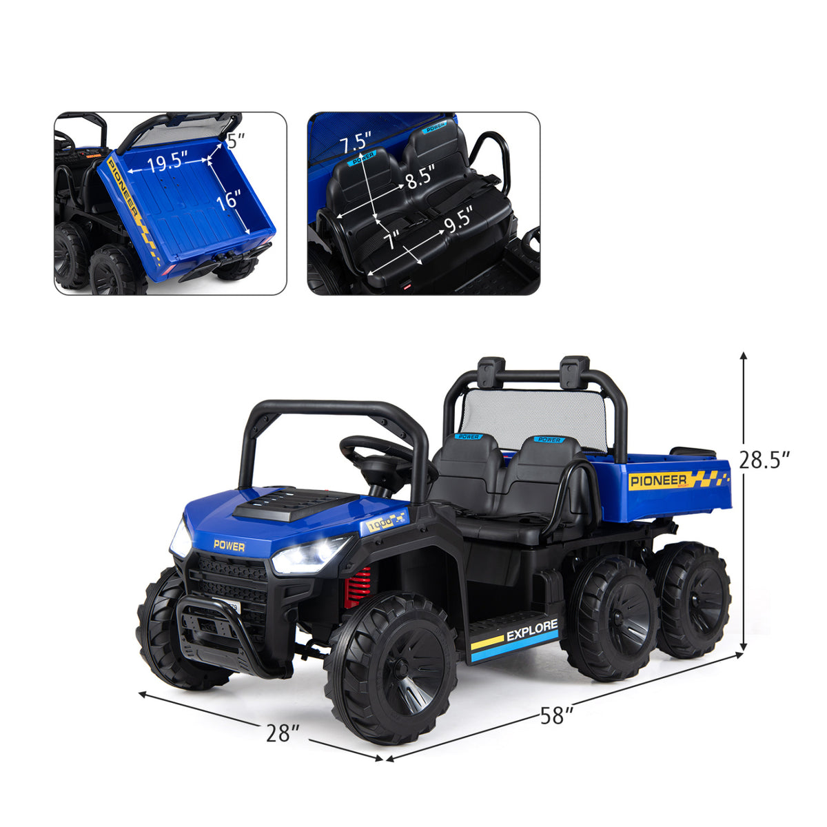 24V Kids Ride on Dump Truck with Electric Dump Bed  2-Seater 4WD
