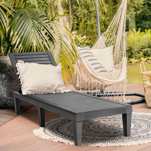 Set of 2 Outdoor Chaise Lounge Chair with 5 Positions Adjustable Backrest-Black