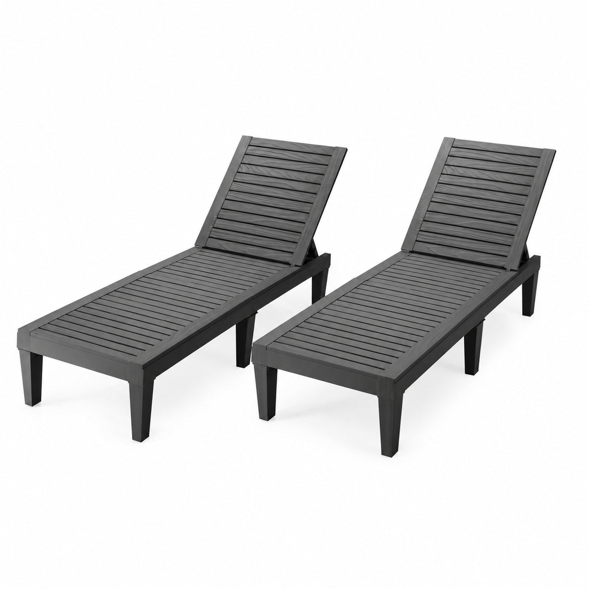 Set of 2 Outdoor Chaise Lounge Chair with 5 Positions Adjustable Backrest-Black