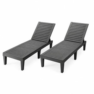 Set of 2 Outdoor Chaise Lounge Chair with 5 Positions Adjustable Backrest-Black
