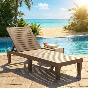 Set of 2 Outdoor Chaise Lounge Chair with 5 Positions Adjustable Backrest-Brown