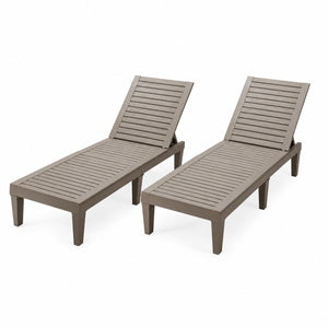 Set of 2 Outdoor Chaise Lounge Chair with 5 Positions Adjustable Backrest-Brown