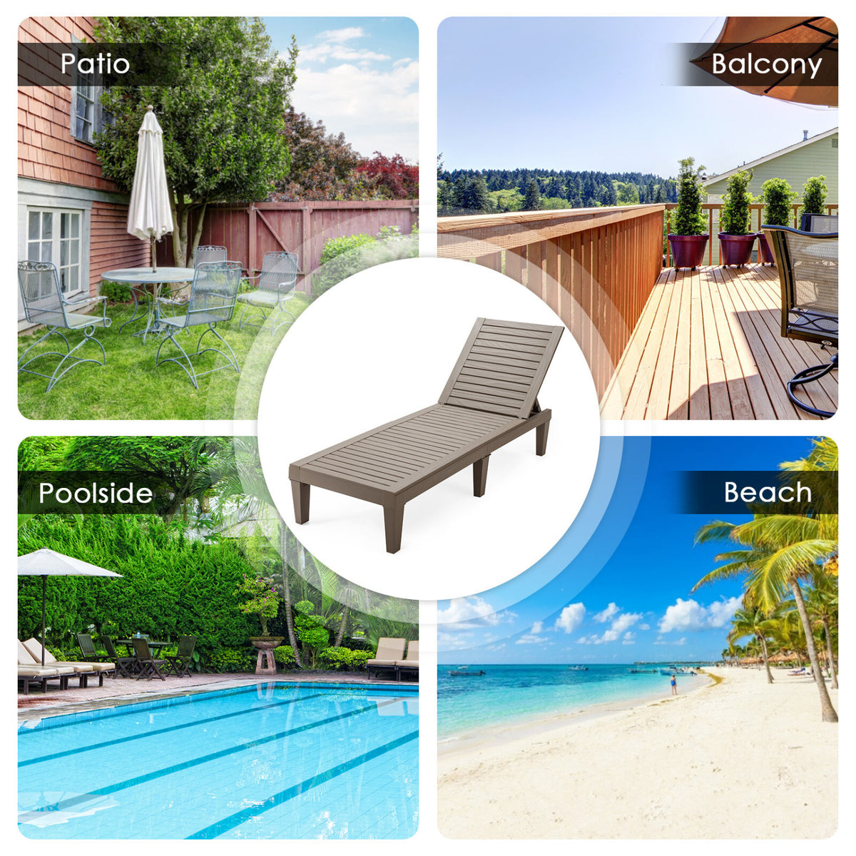 Set of 2 Outdoor Chaise Lounge Chair with 5 Positions Adjustable Backrest-Brown