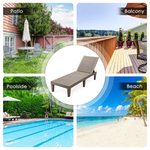 Set of 2 Outdoor Chaise Lounge Chair with 5 Positions Adjustable Backrest-Brown