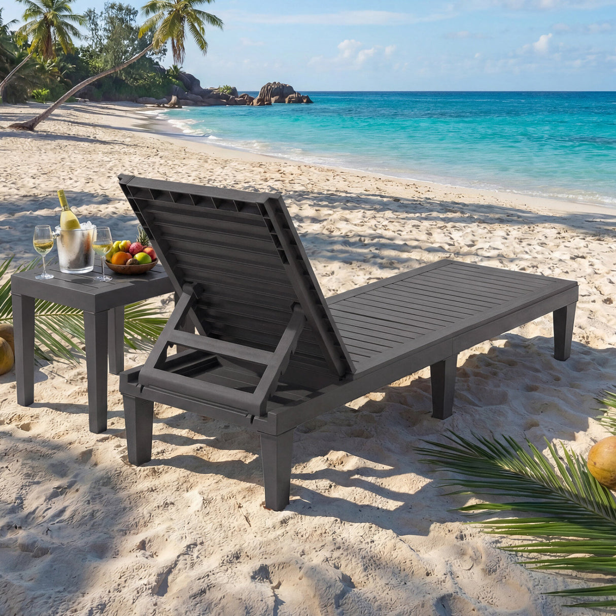 Set of 2 Outdoor Chaise Lounge Chair with 5 Positions Adjustable Backrest-Gray