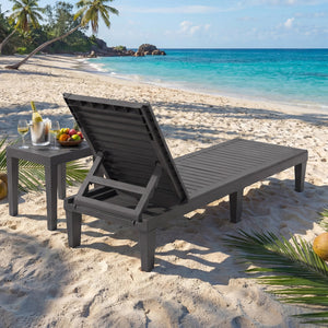 Set of 2 Outdoor Chaise Lounge Chair with 5 Positions Adjustable Backrest-Gray