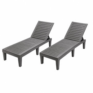 Set of 2 Outdoor Chaise Lounge Chair with 5 Positions Adjustable Backrest-Gray