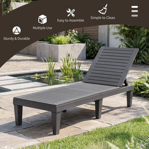 Set of 2 Outdoor Chaise Lounge Chair with 5 Positions Adjustable Backrest-Gray