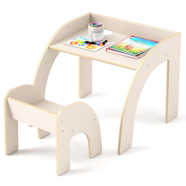 Kids Table and Chair Set with Tree Shape Bookshelf Storage Organizer