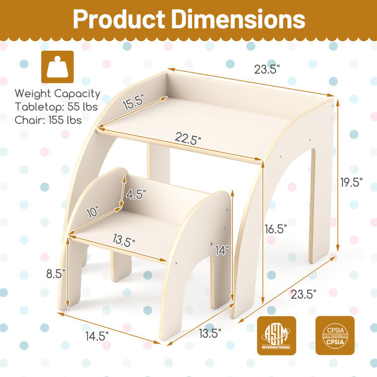Kids Table and Chair Set with Tree Shape Bookshelf Storage Organizer