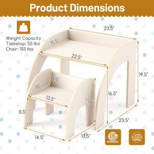 Kids Table and Chair Set with Tree Shape Bookshelf Storage Organizer