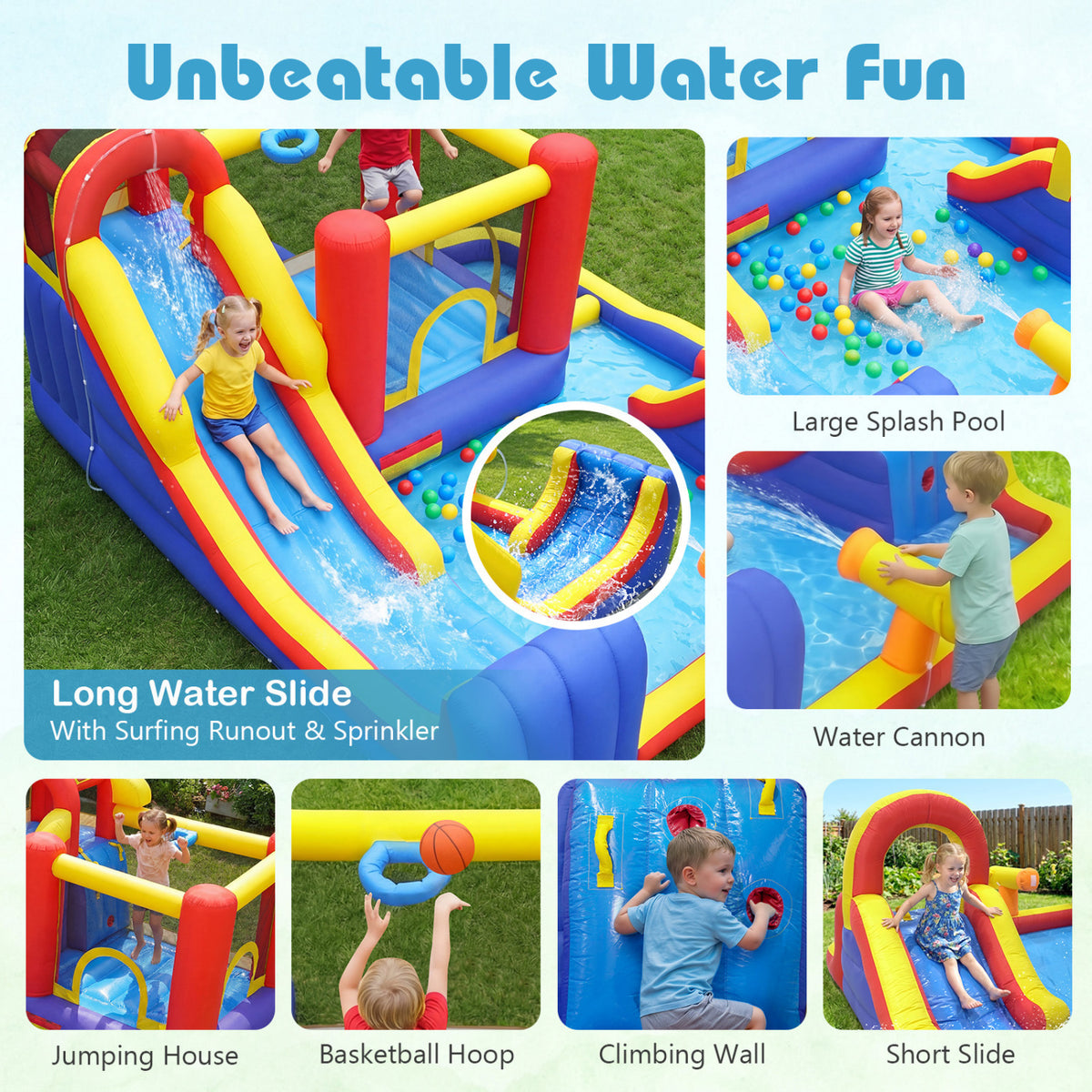 7-in-1 Outdoor Bounce House with Dual Slides (without Blower)