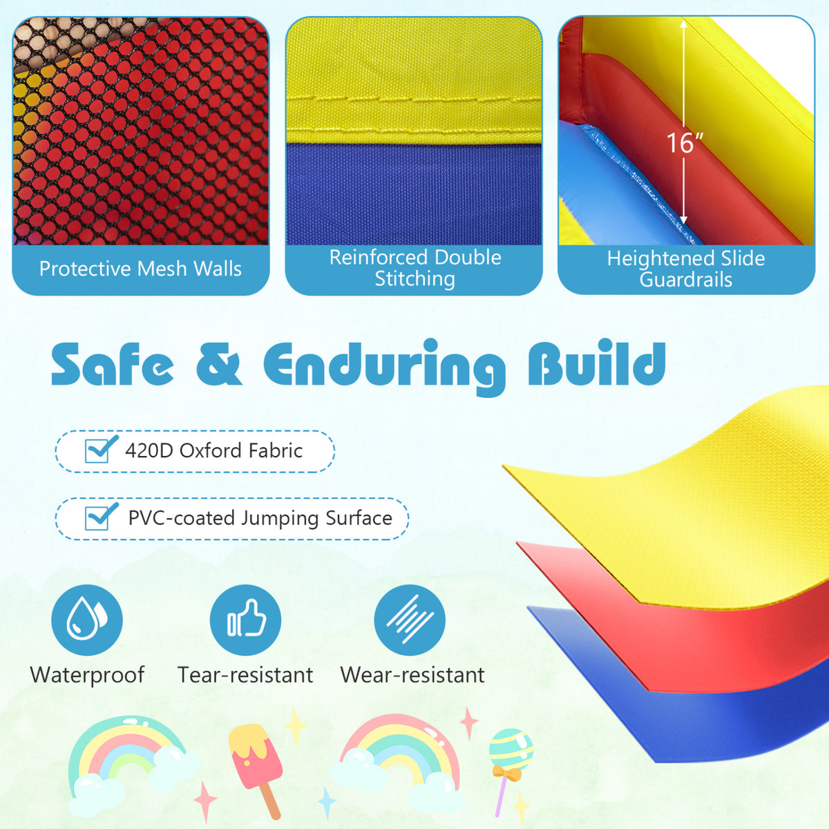 7-in-1 Outdoor Bounce House with Dual Slides (without Blower)