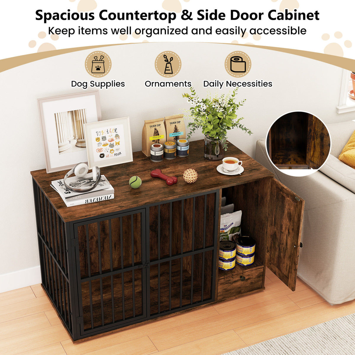 Dog Crate Furniture & Cooling Gel Dog Bed for Small and Medium Dogs
