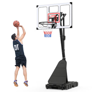 4.9-10 Feet Portable Basketball Hoop 10 Levels Adjustable with Fillable Base and Ball Storage