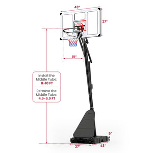 4.9-10 Feet Portable Basketball Hoop 10 Levels Adjustable with Fillable Base and Ball Storage