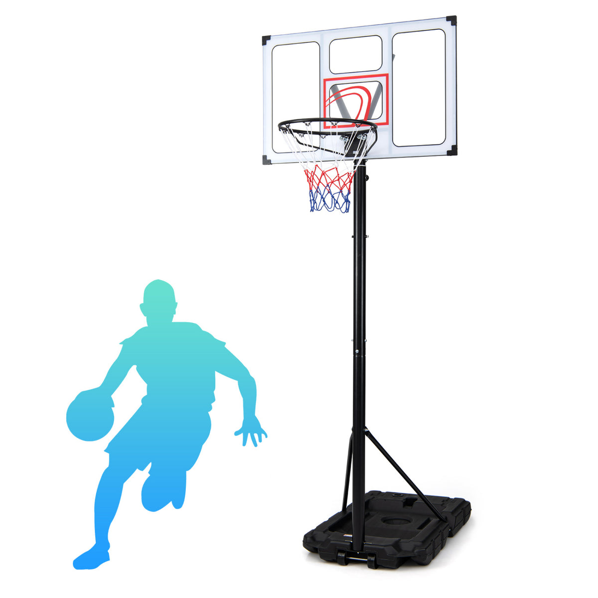 4.1-10 Feet Portable Basketball Hoop 18-Level Adjustable with Heavy Duty Fillable Base