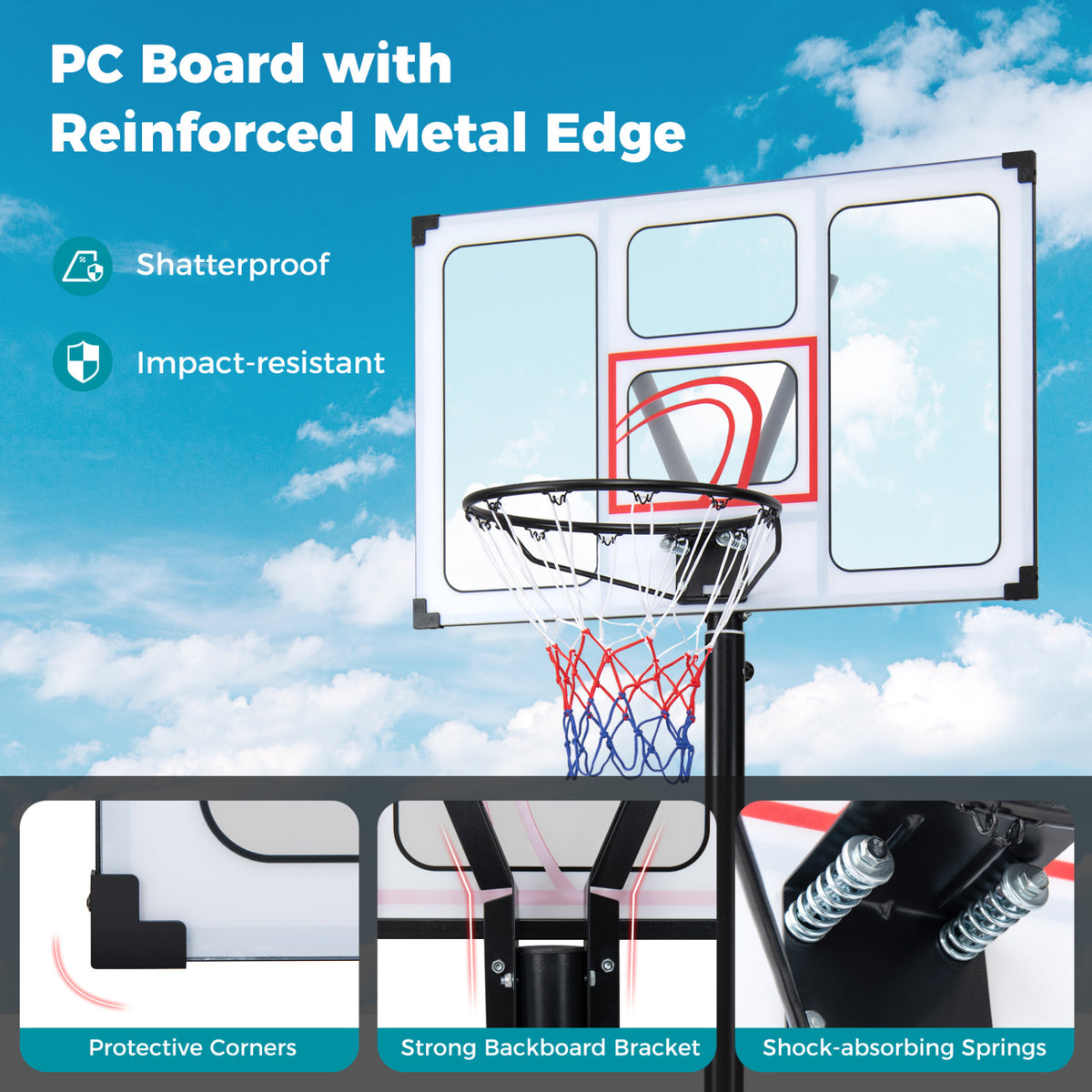 4.1-10 Feet Portable Basketball Hoop 18-Level Adjustable with Heavy Duty Fillable Base