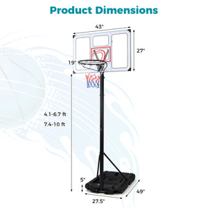 4.1-10 Feet Portable Basketball Hoop 18-Level Adjustable with Heavy Duty Fillable Base