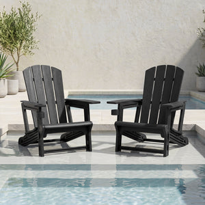 HDPE Adirondack Chairs with Realistic Wood Grain for Backyard Lawn-Black