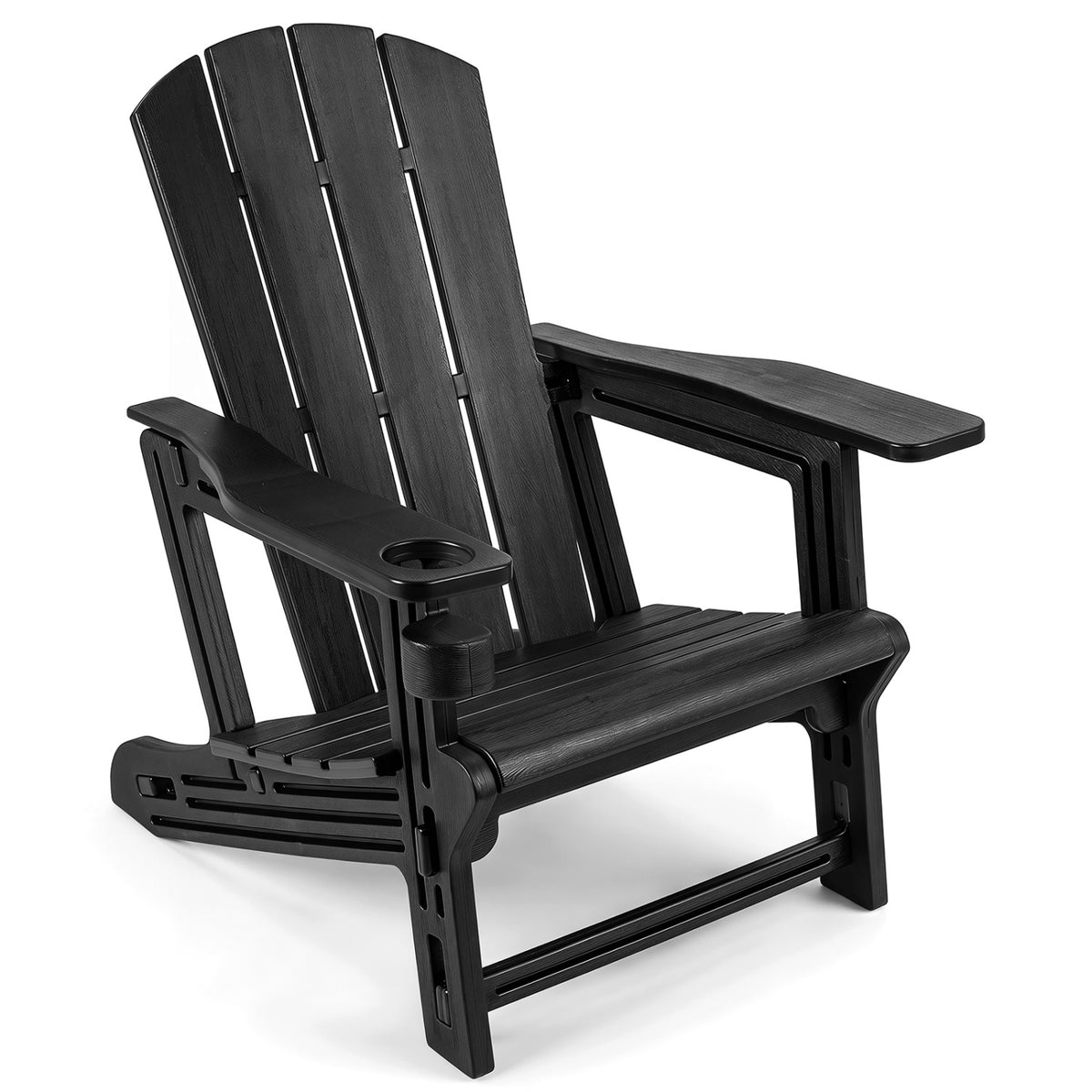 HDPE Adirondack Chairs with Realistic Wood Grain for Backyard Lawn-Black