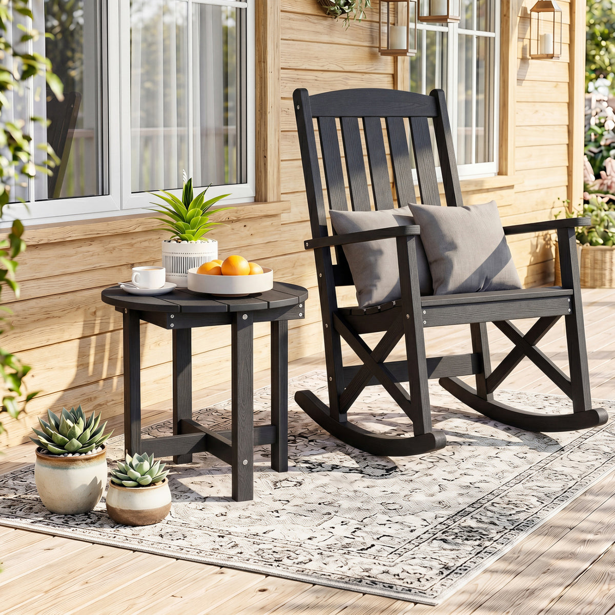 HIPS Adirondack Side Table with Weather-Resistant and Waterproof Top-Black