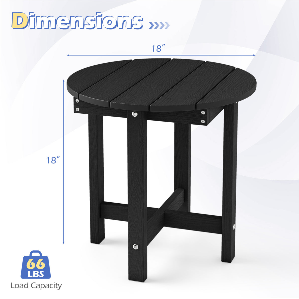 HIPS Adirondack Side Table with Weather-Resistant and Waterproof Top-Black