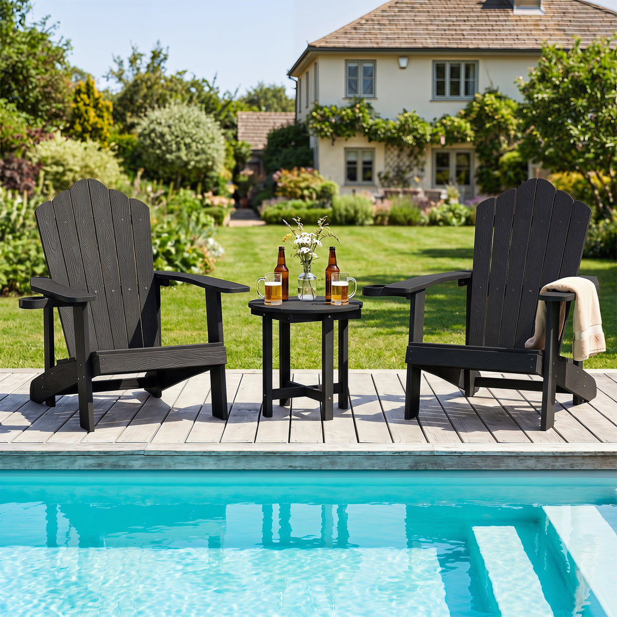 HIPS Adirondack Side Table with Weather-Resistant and Waterproof Top-Black