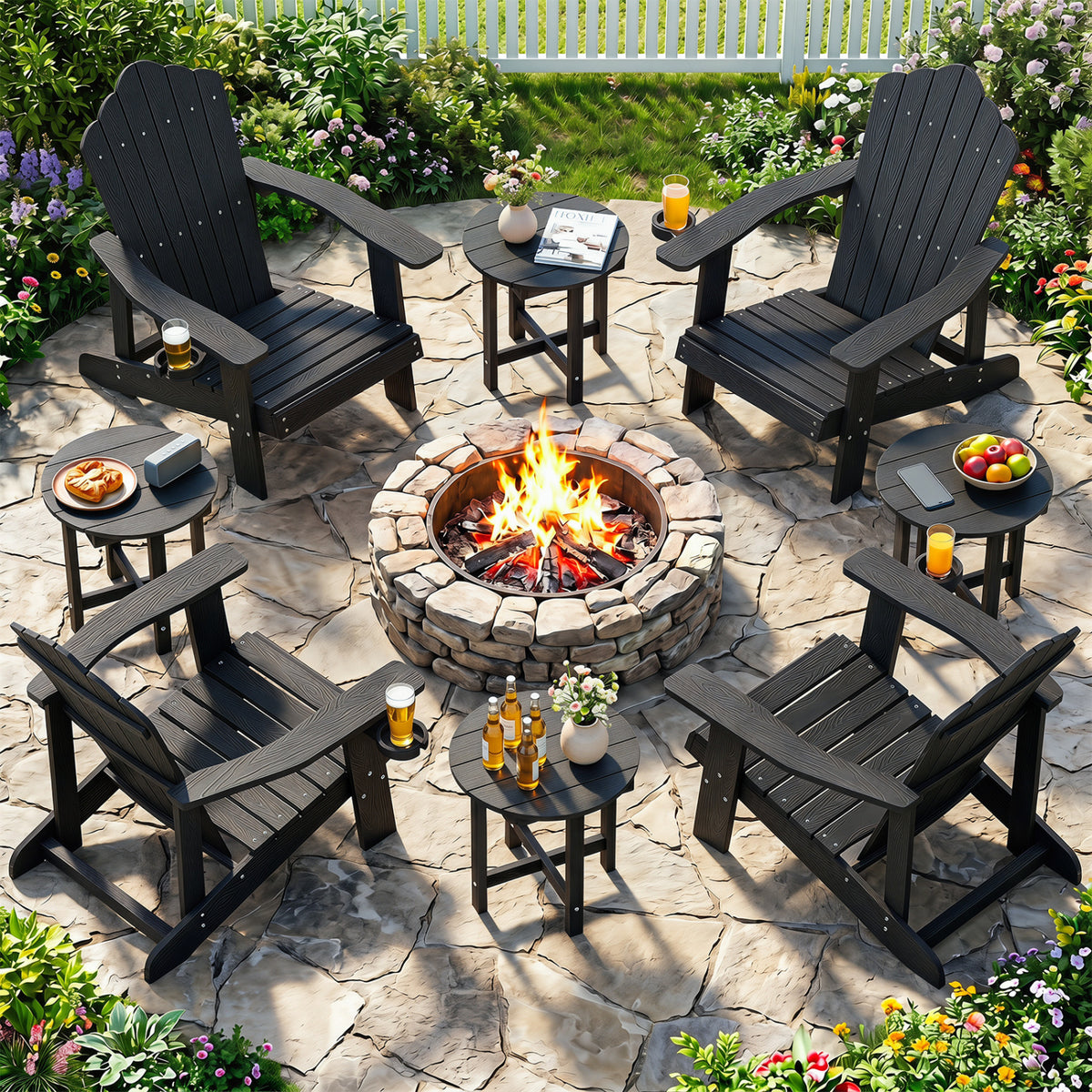 HIPS Adirondack Side Table with Weather-Resistant and Waterproof Top-Black