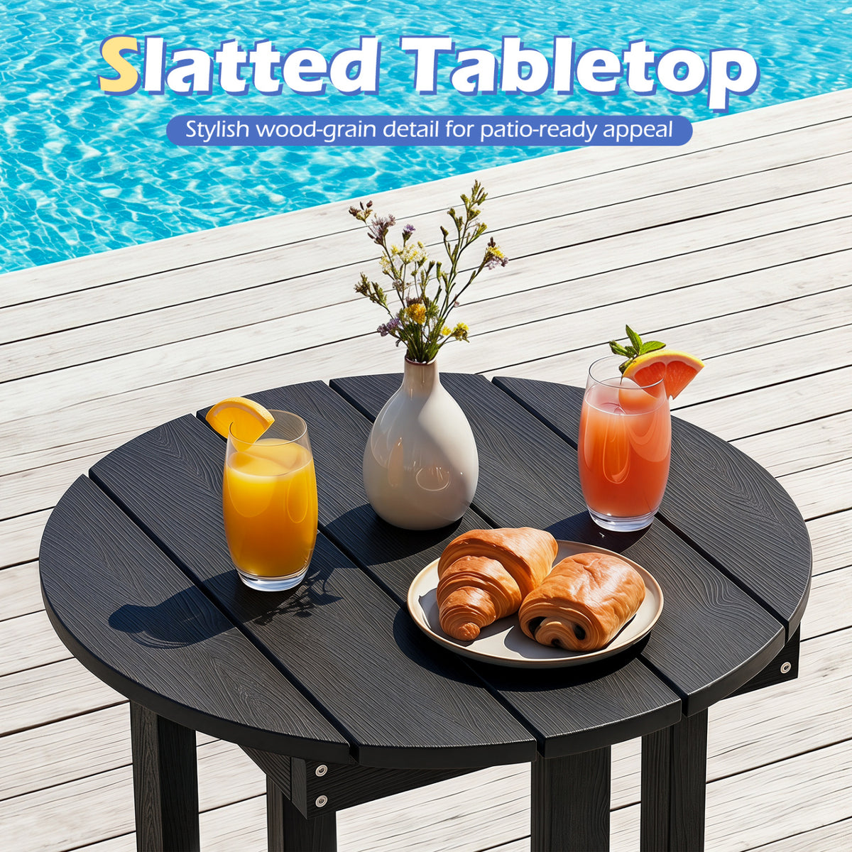 HIPS Adirondack Side Table with Weather-Resistant and Waterproof Top-Black