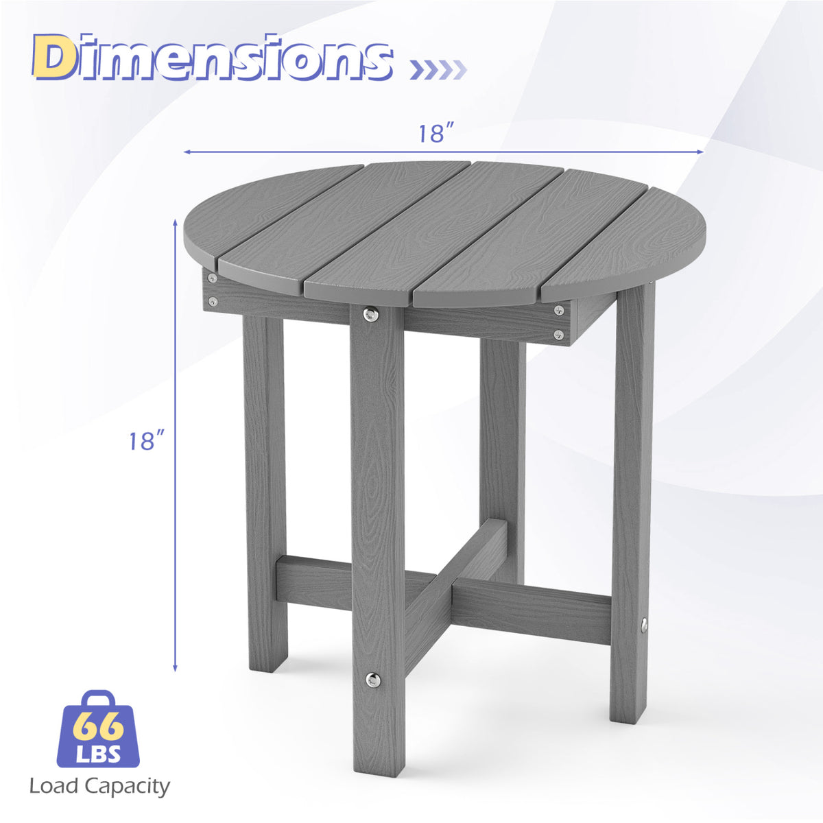 HIPS Adirondack Side Table with Weather-Resistant and Waterproof Top-Gray