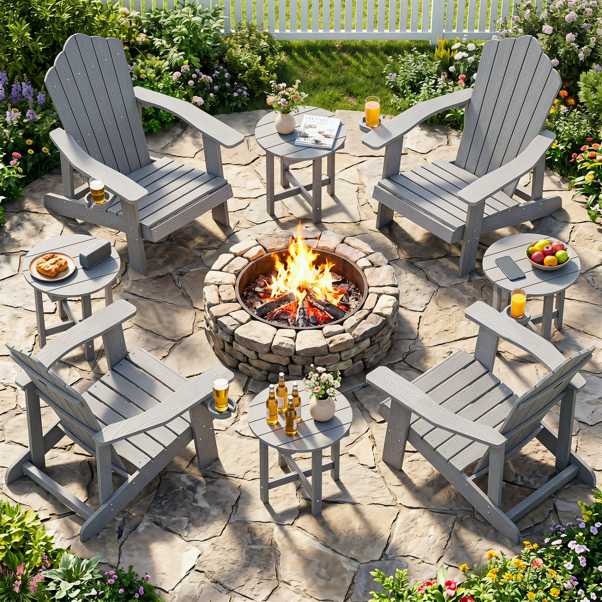 HIPS Adirondack Side Table with Weather-Resistant and Waterproof Top-Gray
