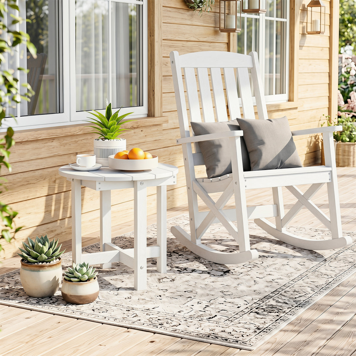 HIPS Adirondack Side Table with Weather-Resistant and Waterproof Top-White