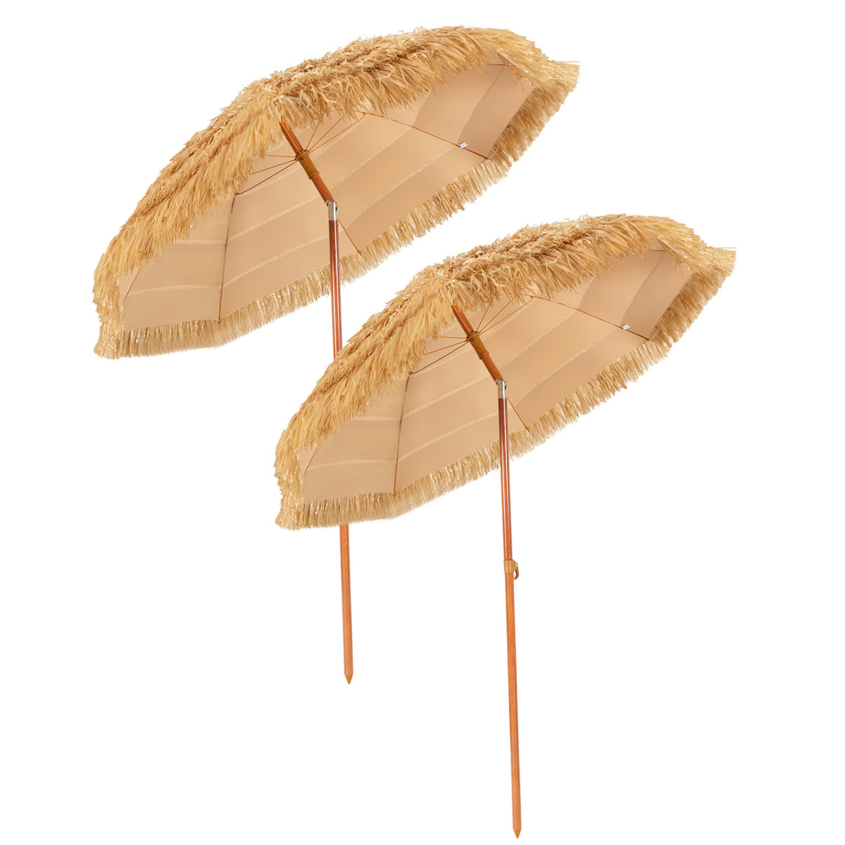 6.5 Feet Portable Thatched Tiki Beach Umbrella with Adjustable Tilt for Backyard