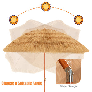 6.5 Feet Portable Thatched Tiki Beach Umbrella with Adjustable Tilt for Backyard