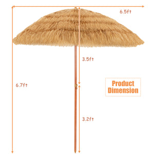 6.5 Feet Portable Thatched Tiki Beach Umbrella with Adjustable Tilt for Backyard