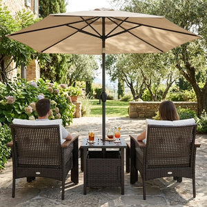 3-Piece Patio Lounge Bundle with 5-Piece PE Rattan Conversation Set  Wicker Umbrella Side Table & 7.5 FT Tilt Market Umbrella