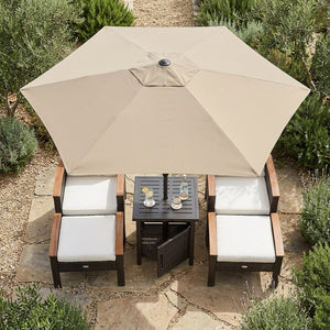 3-Piece Patio Lounge Bundle with 5-Piece PE Rattan Conversation Set  Wicker Umbrella Side Table & 7.5 FT Tilt Market Umbrella